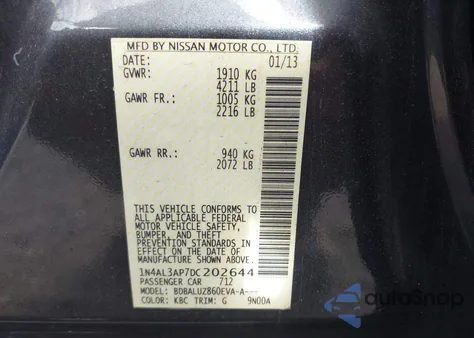 2013 Nissan Altima 2.5 Sv z USA, uszkodzony, nr VIN 1N4AL3AP7DC202644